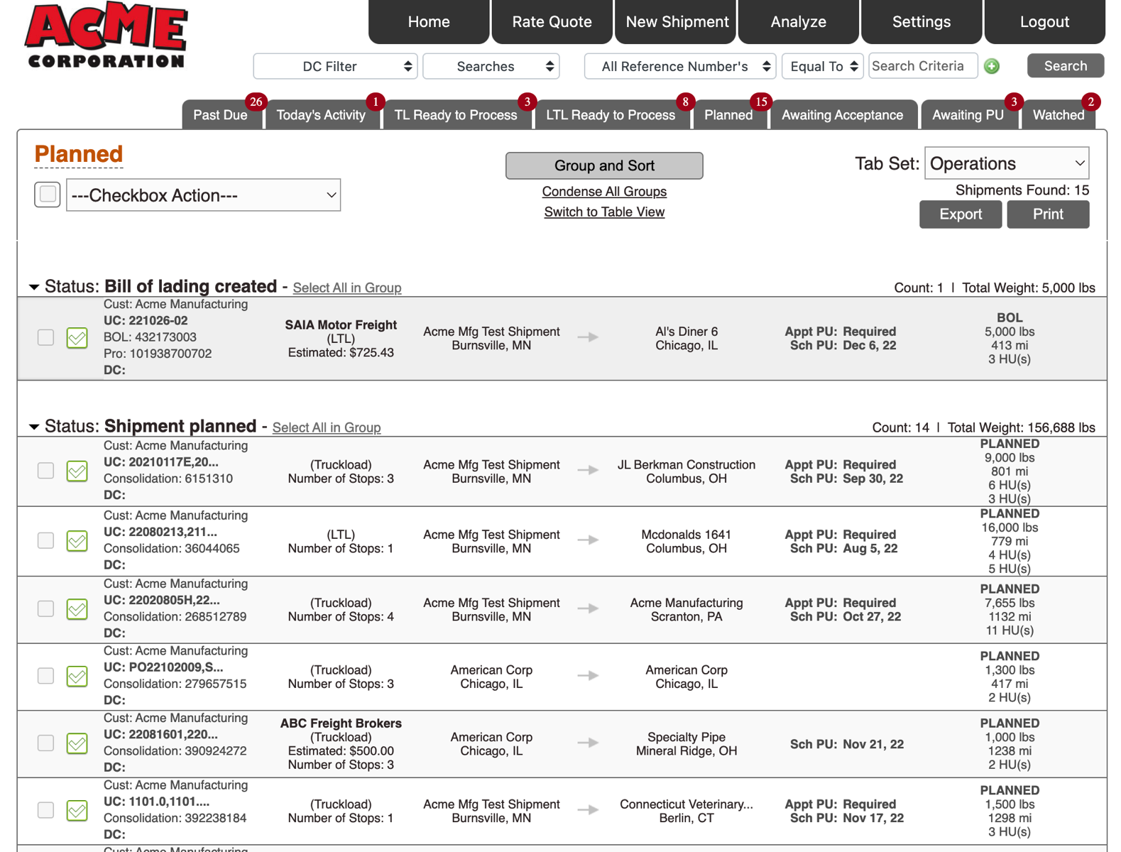 screenshot of ShippersEdge TMS